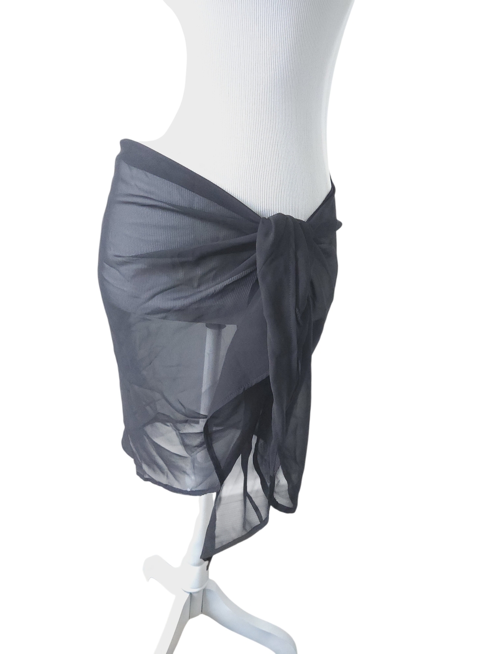 New Wave Zone Black Sheer Tie-Waist Swim Sarong Cover-Up One Size
